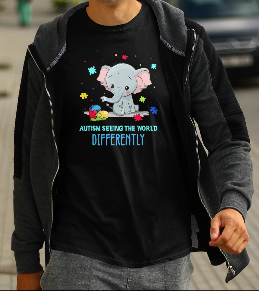 Autism Seeing The World Differently Elephant Puzzle Pieces T-Shirt