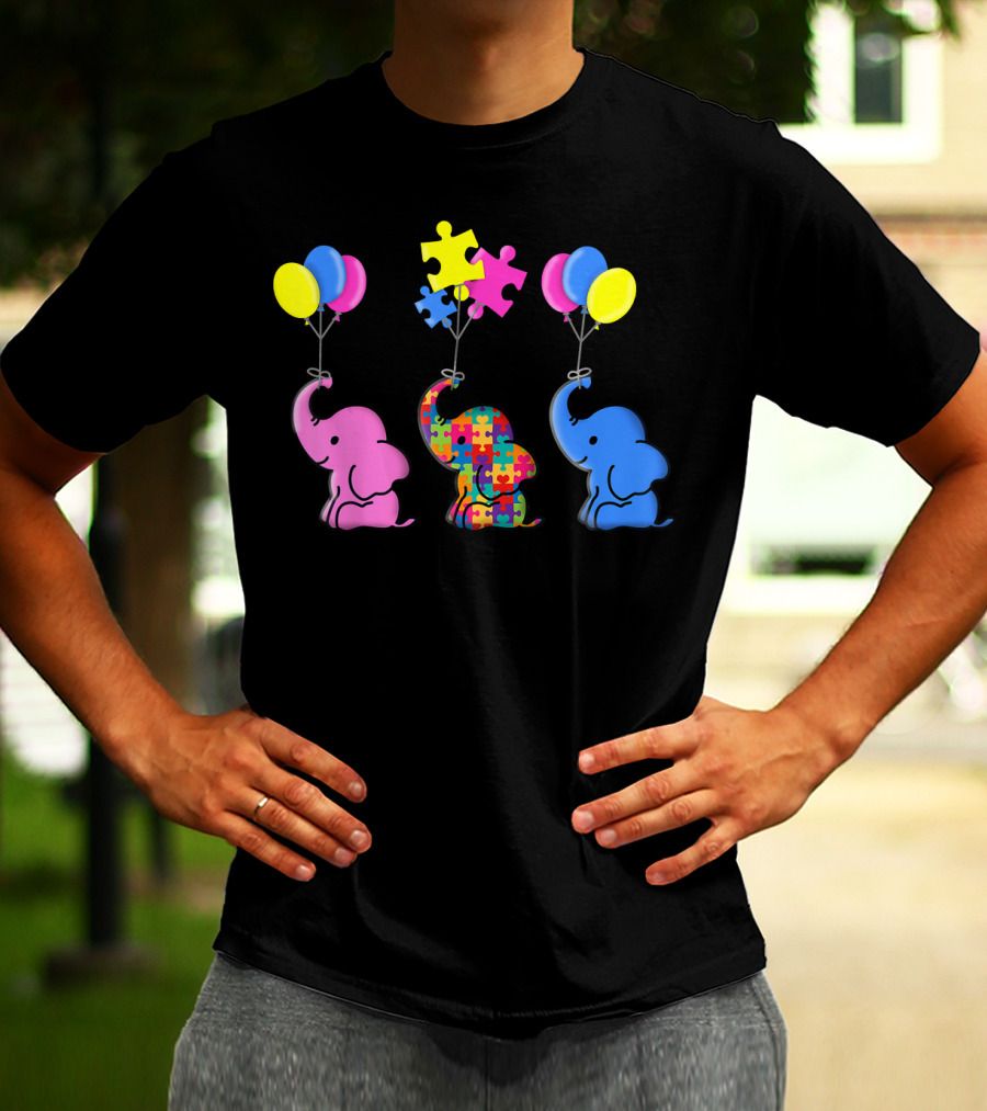 Autism Awareness Elephant Balloons Puzzle T-Shirt