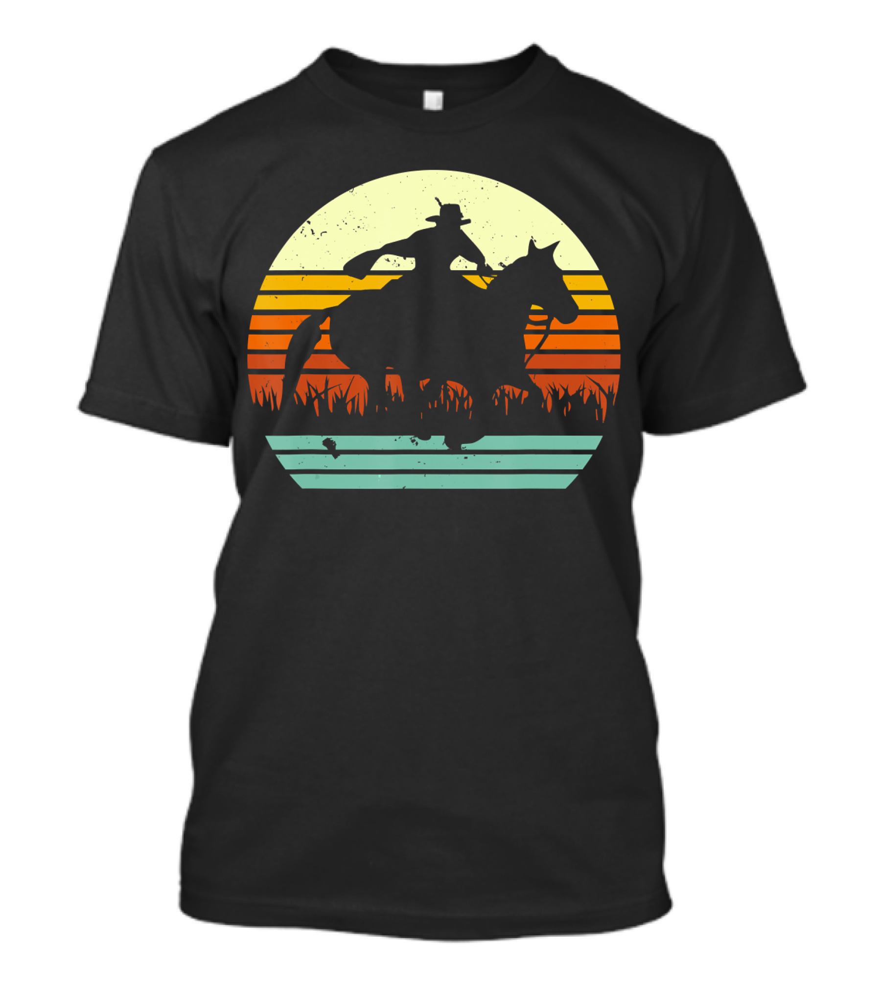 Barrel Racing Retro Sunset Galloping Horse T-Shirt