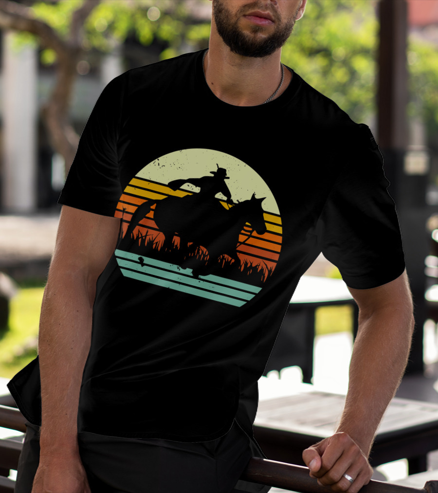 Barrel Racing Retro Sunset Galloping Horse T-Shirt