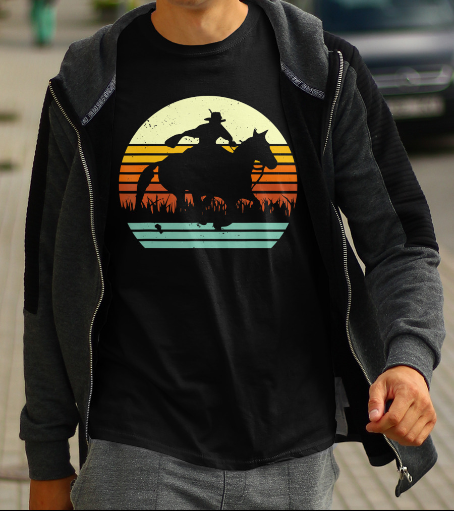 Barrel Racing Retro Sunset Galloping Horse T-Shirt