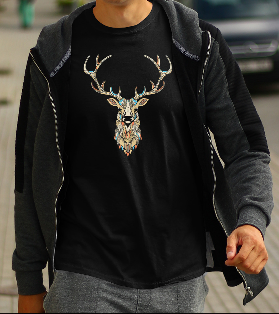 Elk Head Face Artistic Colorful T-Shirt