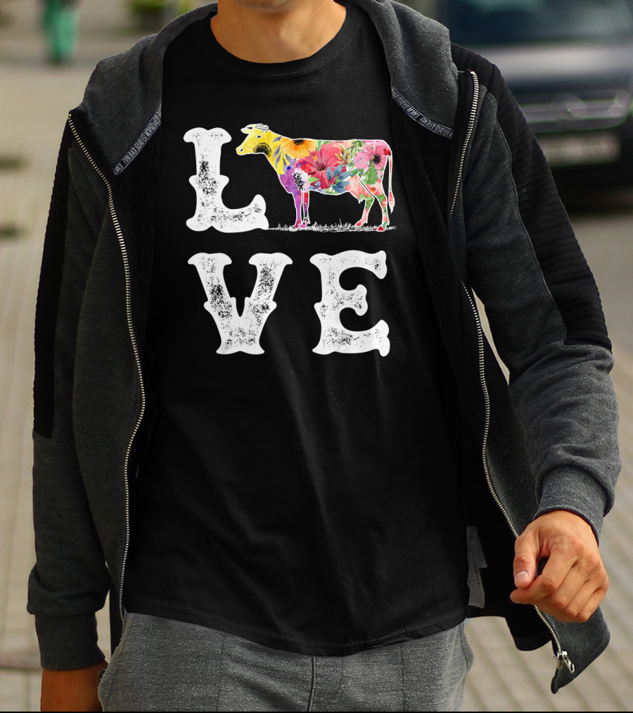 Love Cow Floral Funny Cow Lover Women Men Dairy T-Shirt