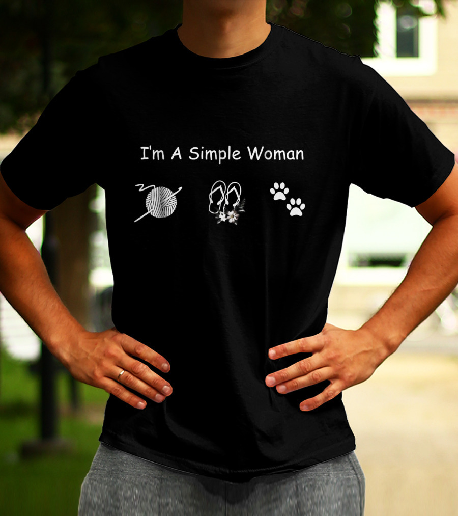 I'm A Simple Woman Yarn Flip Flops Paw Prints T-Shirt