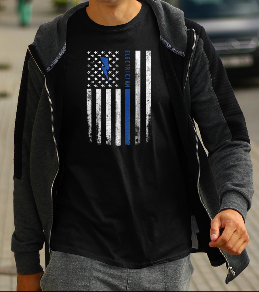 Skilled Electrician American Flag With Lightning Bolt T-Shirt