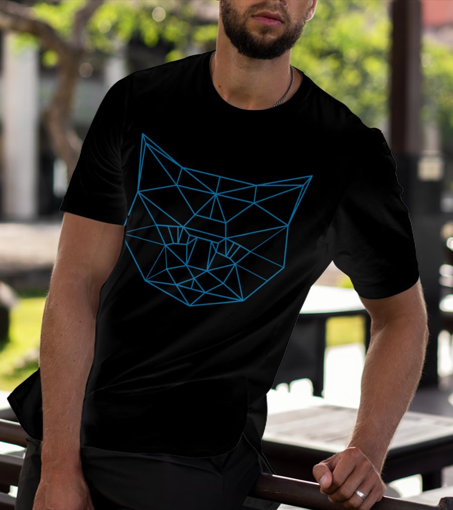 Polygon Line Drawing Feline Cat Face Geometric Outline T-Shirt