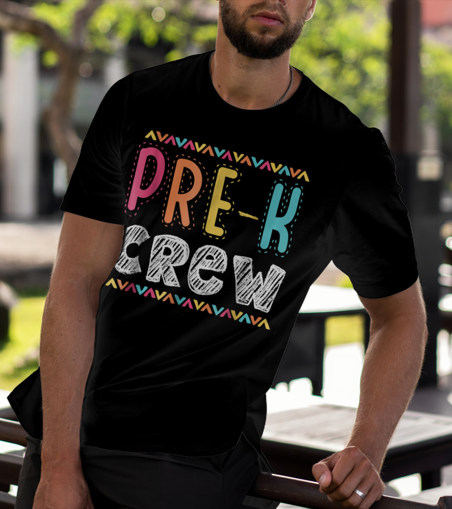 Pre K Crew Colorful Preschool Teacher Vibrant Chevron T-Shirt