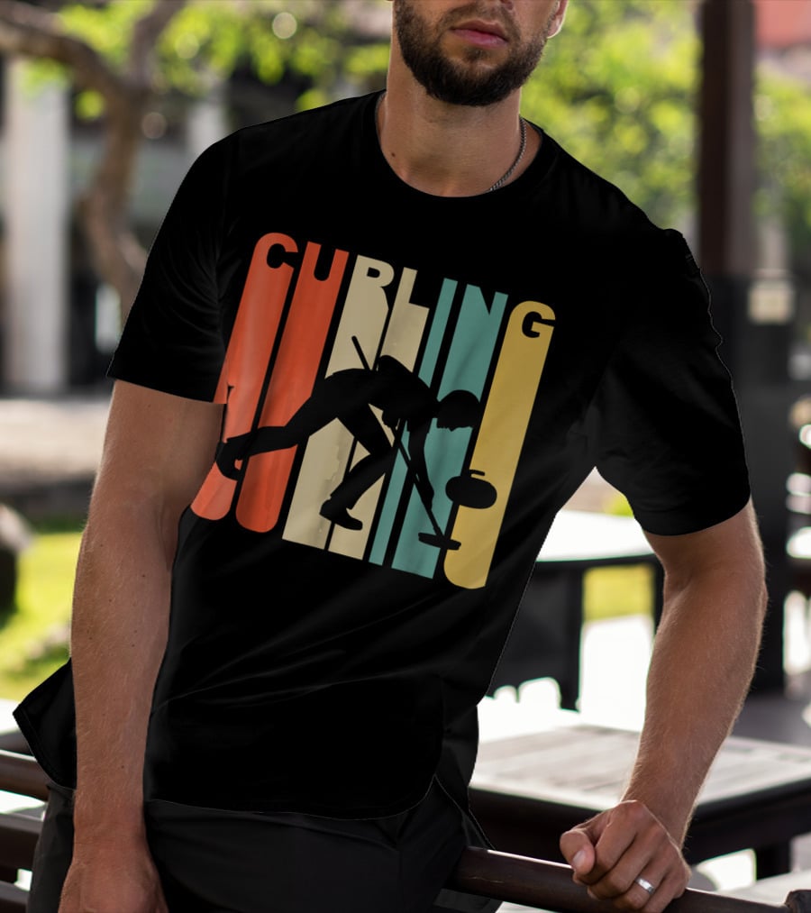 Retro 1970's Style Curling Winter Sport Curler T-Shirt