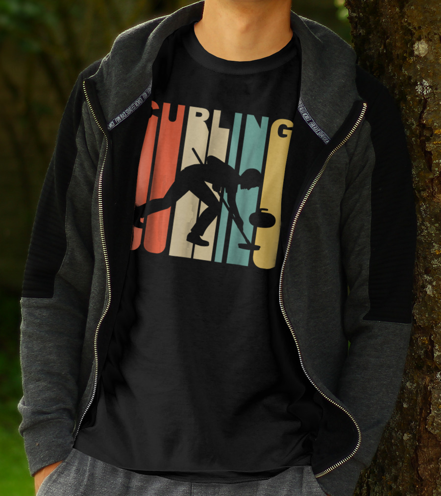 Retro 1970's Style Curling Winter Sport Curler T-Shirt