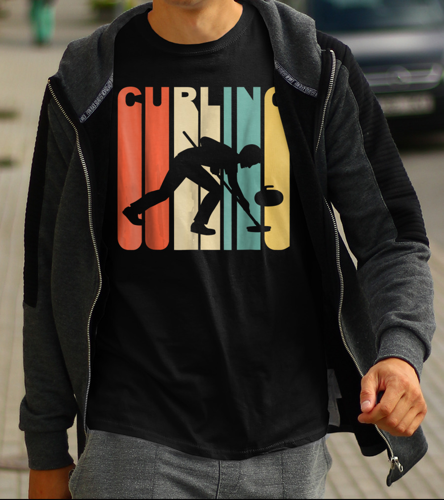 Retro 1970's Style Curling Winter Sport Curler T-Shirt