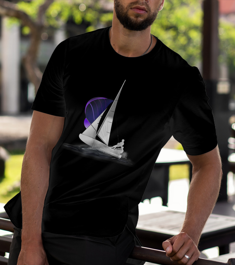 420 Sailing Dinghy With Spinnaker On Water T-Shirt