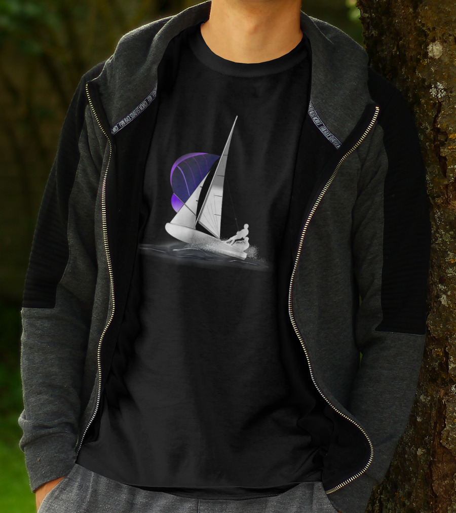 420 Sailing Dinghy With Spinnaker On Water T-Shirt