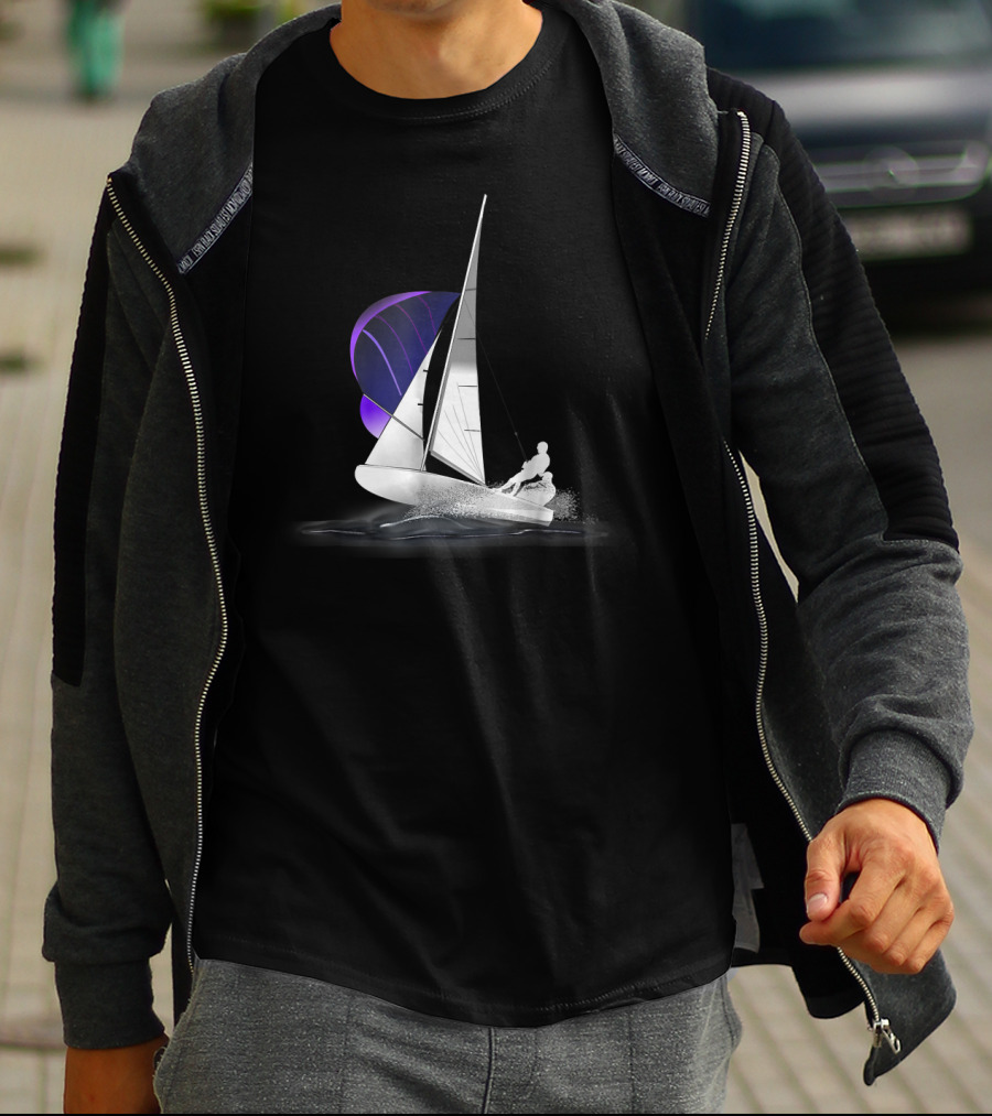 420 Sailing Dinghy With Spinnaker On Water T-Shirt
