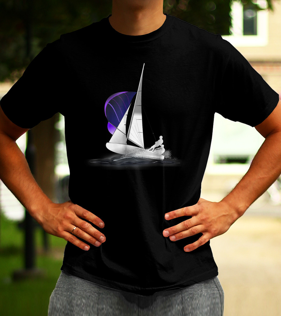 420 Sailing Dinghy With Spinnaker On Water T-Shirt