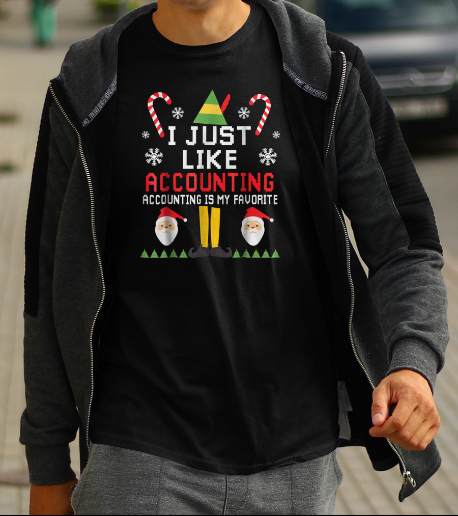 I Just Like Accounting Accounting Is My Favorite Christmas Candy Cane Snowflakes Santa Hat T-Shirt