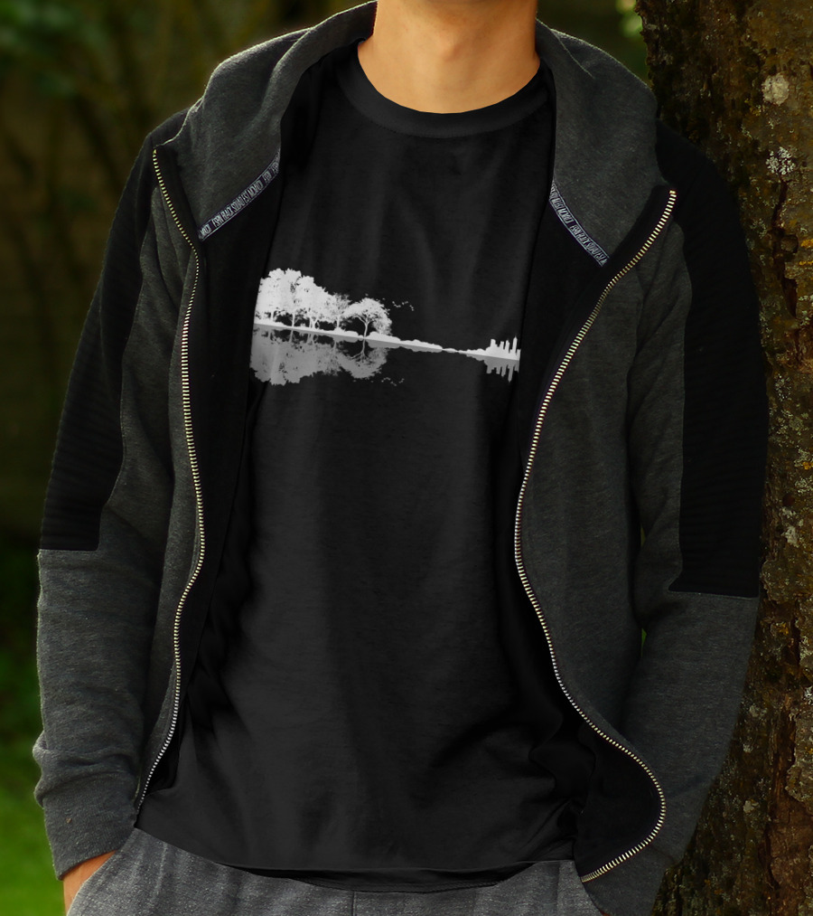 Acoustic Guitar Nature Forest Tree Reflection And Skyline T-Shirt