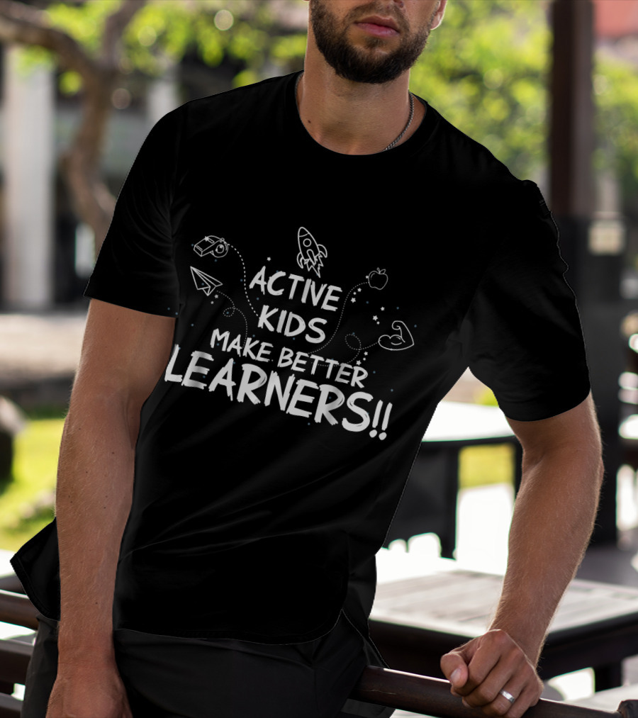 Active Kids Make Better Learners Rocket Apple Paper Airplane Fitness T-Shirt