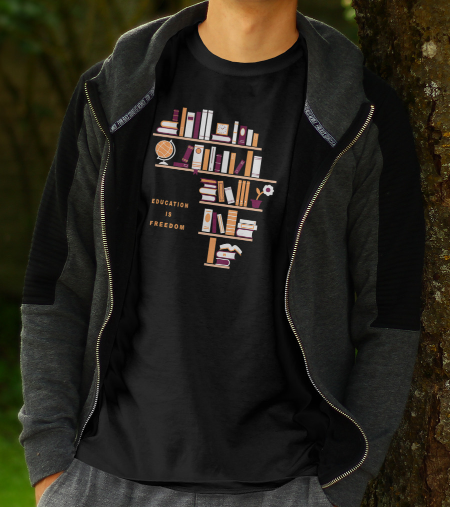 Africa Education Is Freedom Book Shelf Library Globe T-Shirt