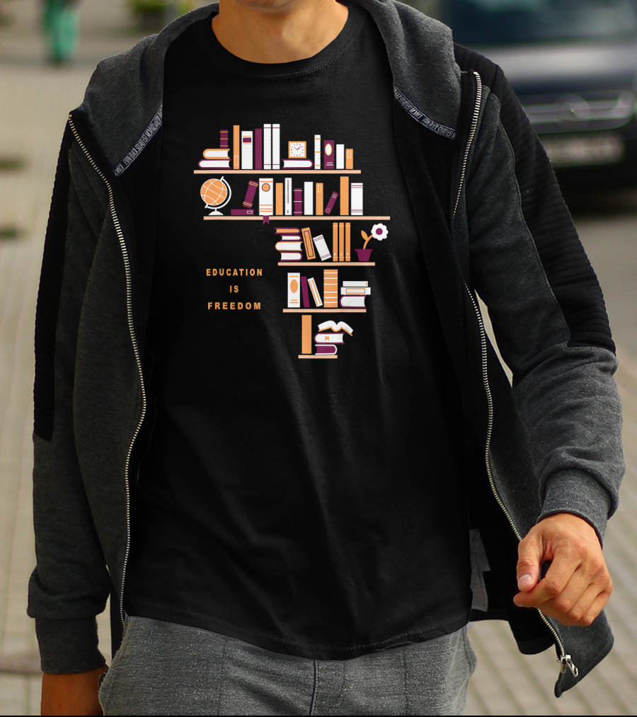 Africa Education Is Freedom Book Shelf Library Globe T-Shirt