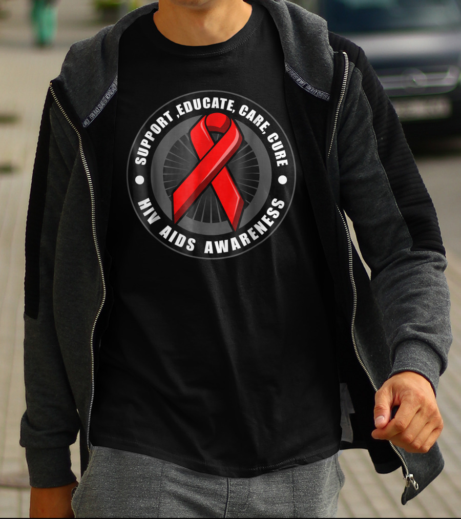 HIV AIDS Awareness Support Educate Care Cure T-Shirt