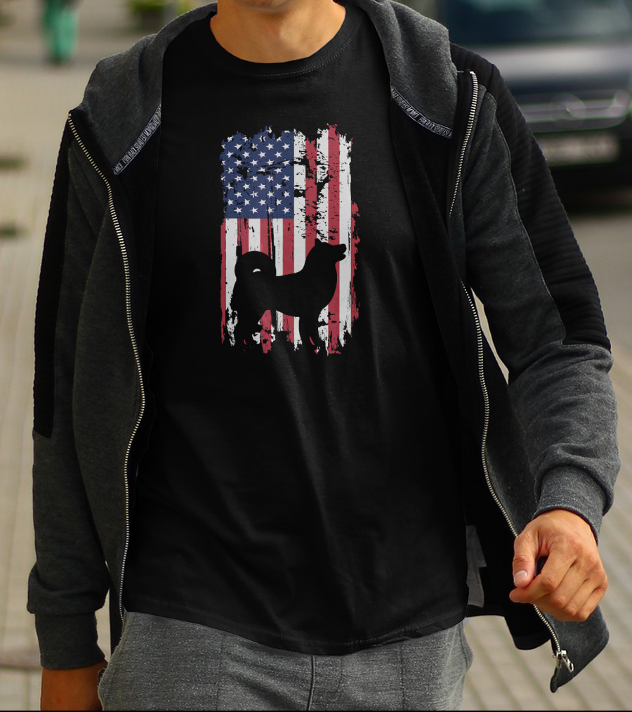 Akita Inu Silhouette Over Grunge American Flag T-Shirt