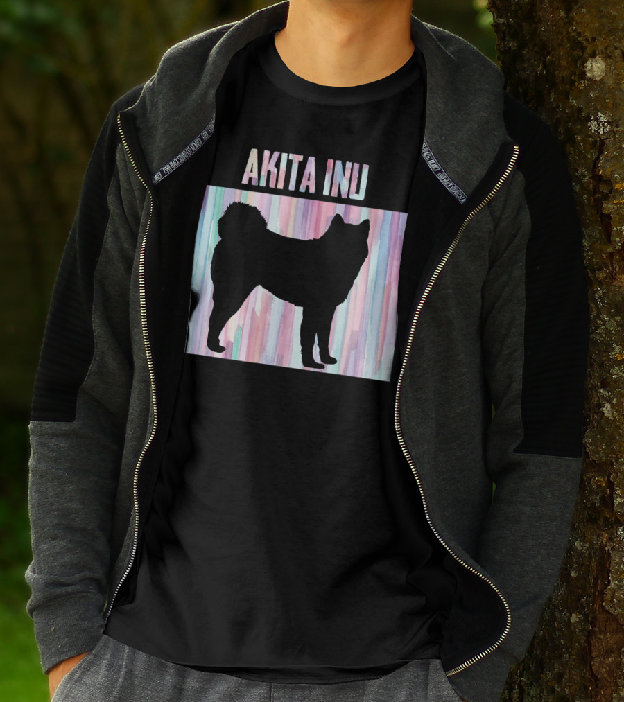 AKITA INU Silhouette On Pastel Watercolor Stripes T-Shirt