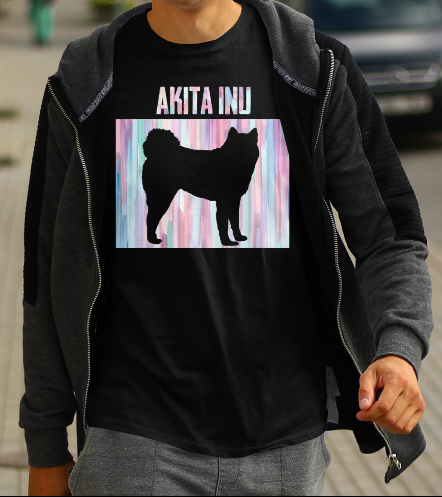 AKITA INU Silhouette On Pastel Watercolor Stripes T-Shirt