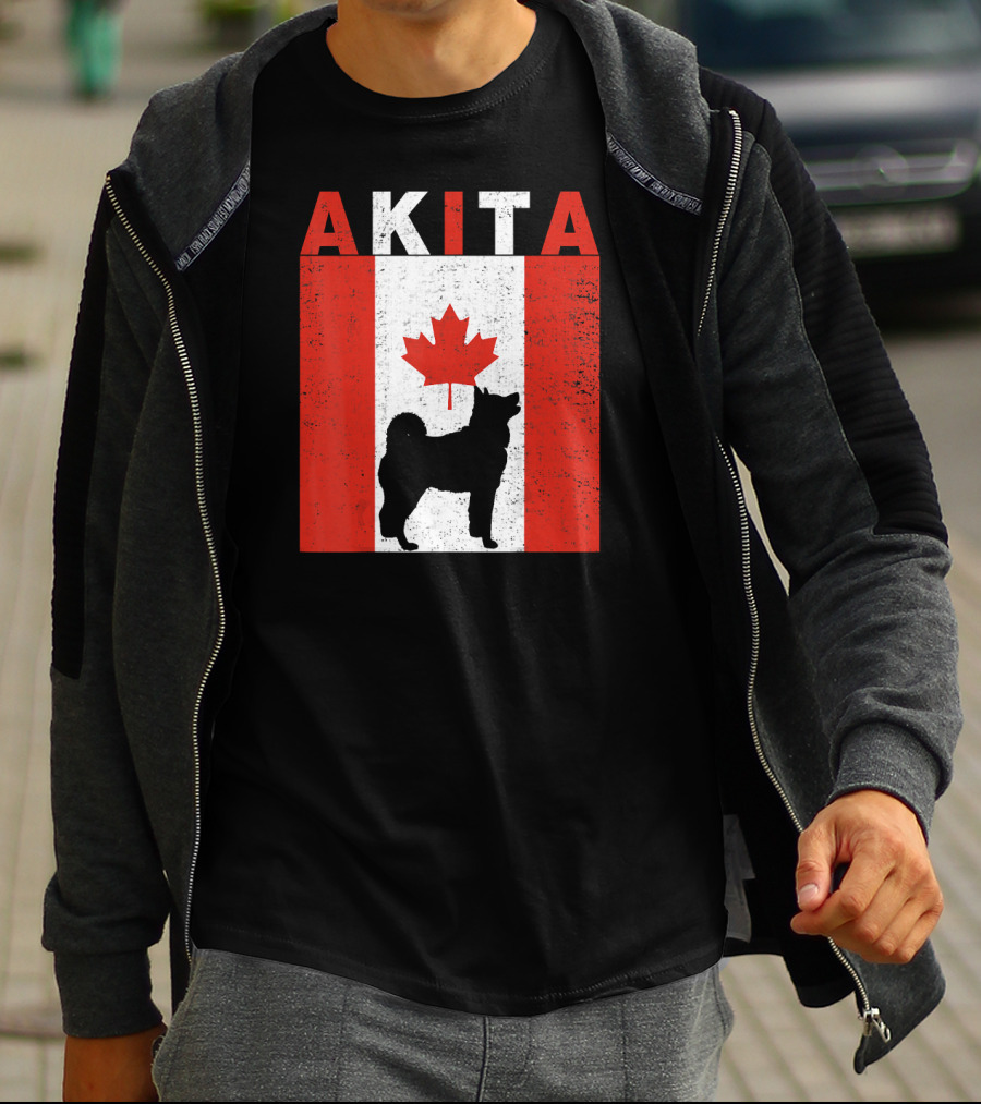 AKITA AKITA Canadian Flag Maple Leaf Dog T-Shirt