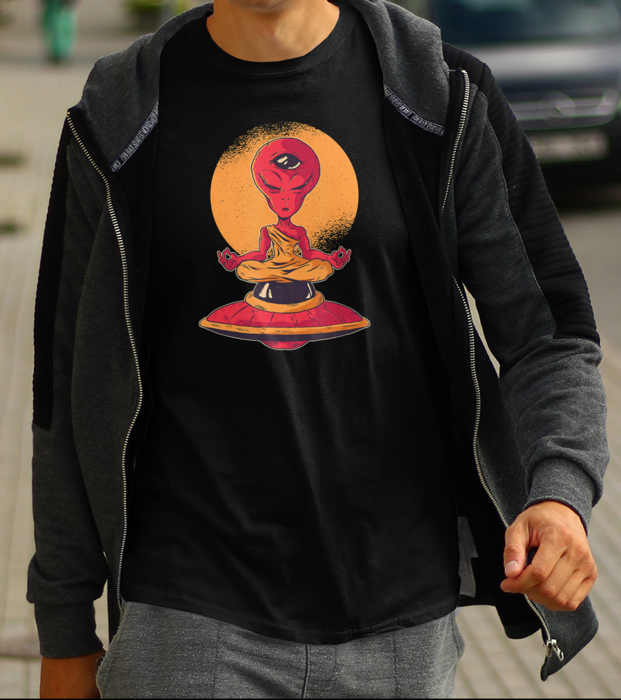 Alien Monk Meditation With Third Eye UFO Enlightenment T-Shirt