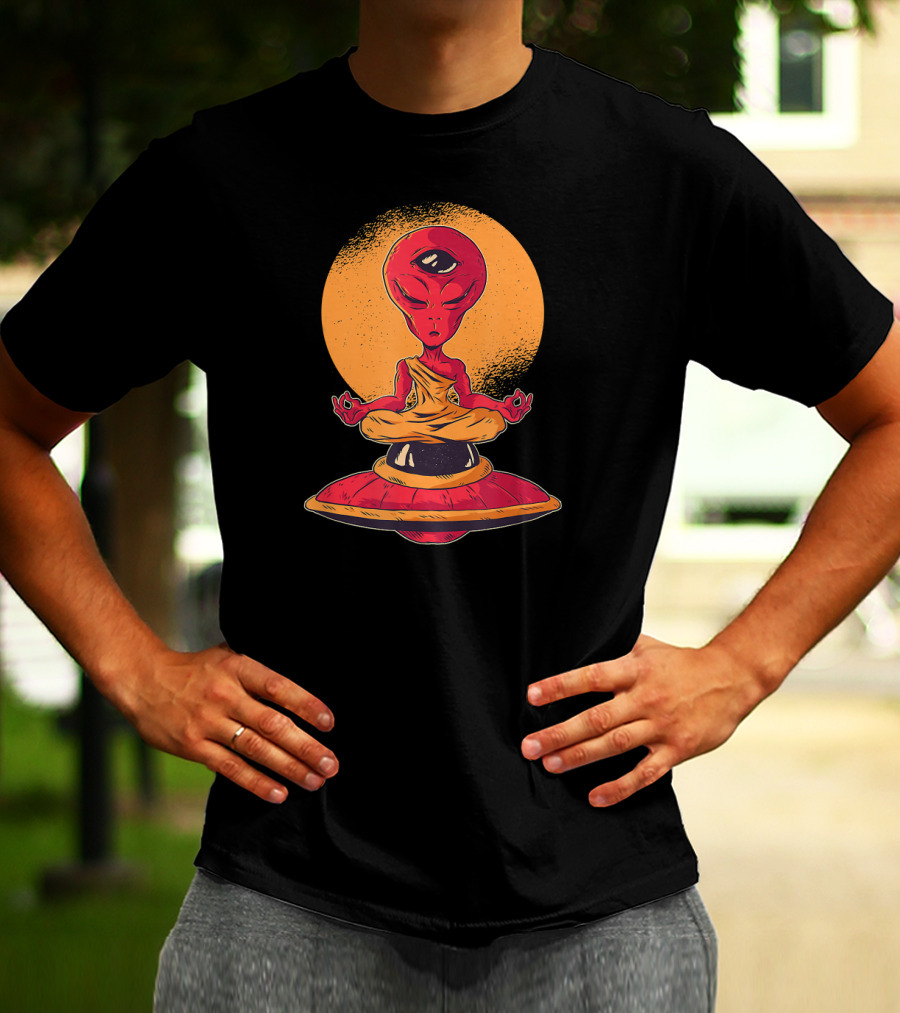 Alien Monk Meditation With Third Eye UFO Enlightenment T-Shirt