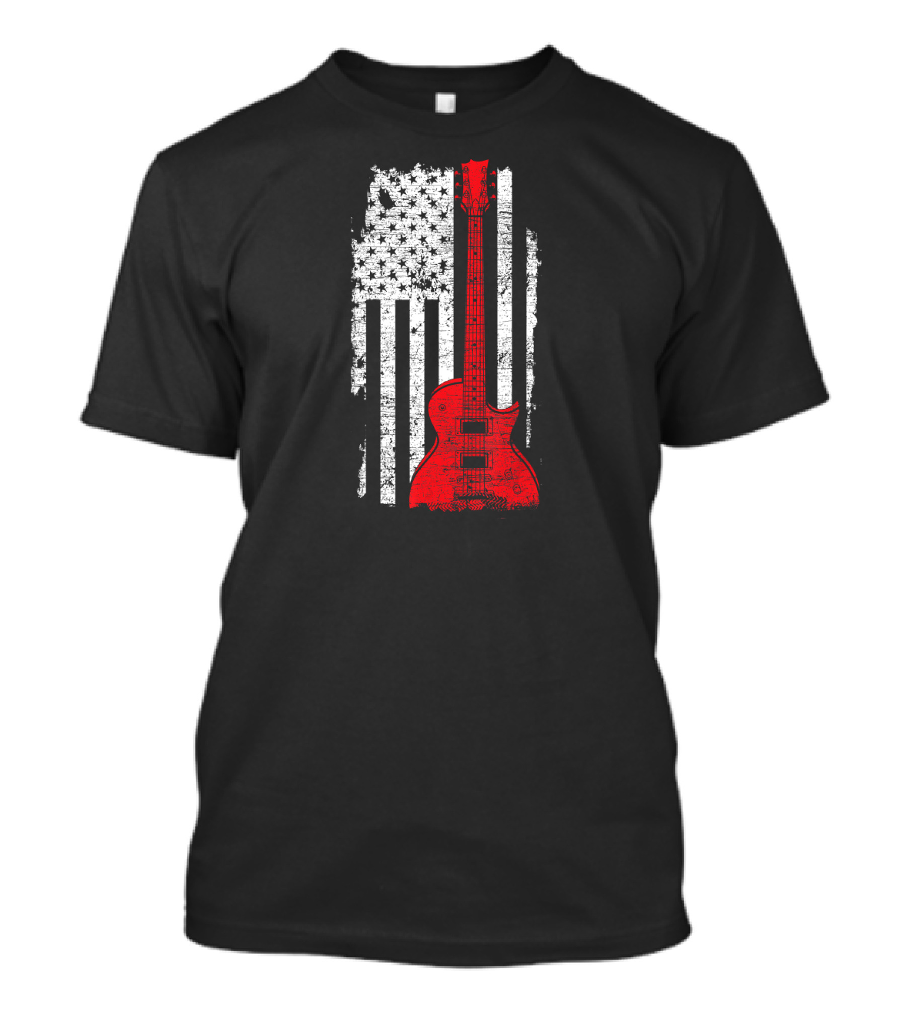 Red Guitar American Flag USA Music T-Shirt