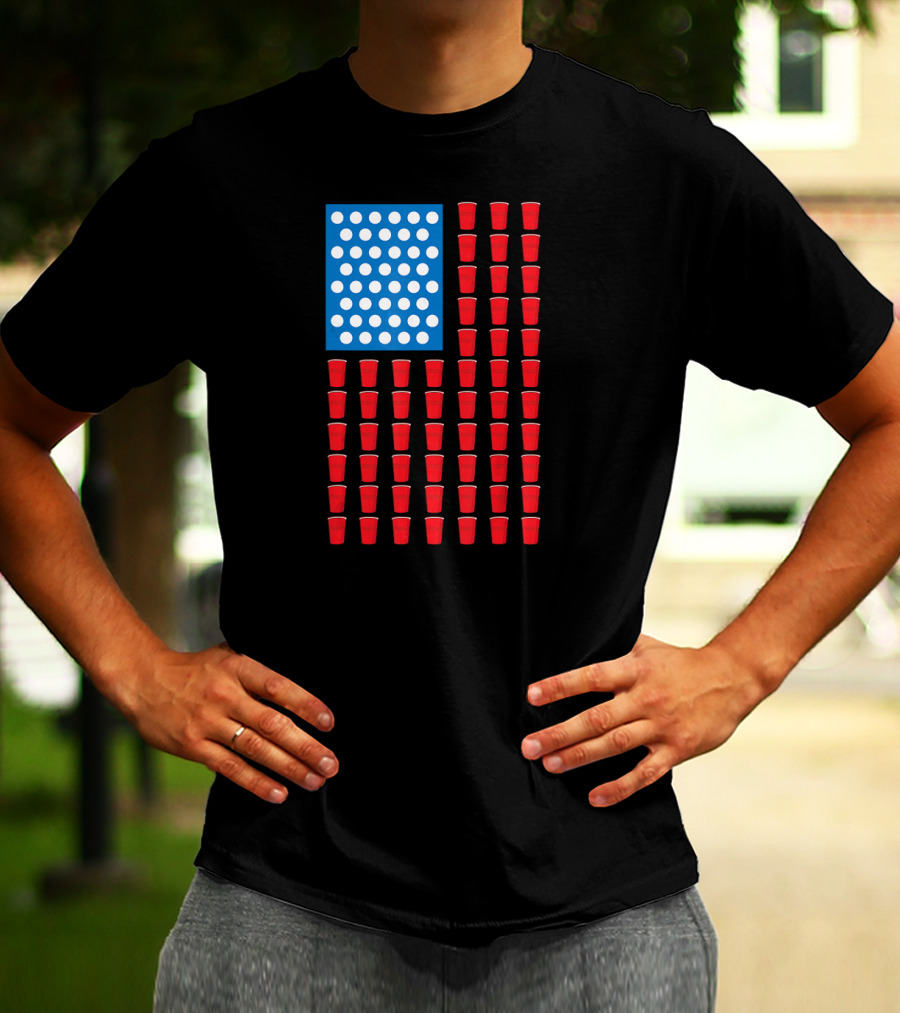 American Flag Beer Pong Red Cup Pattern Patriotic Party T-Shirt