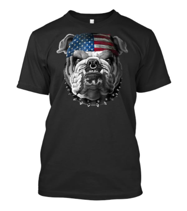 American Bulldog Bandana USA Flag Spike Collar T-Shirt