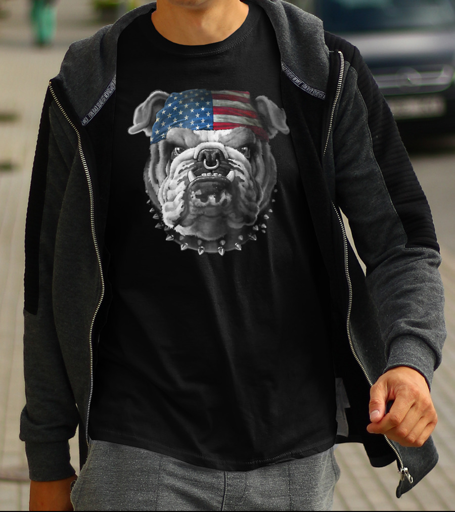 American Bulldog Bandana USA Flag Spike Collar T-Shirt