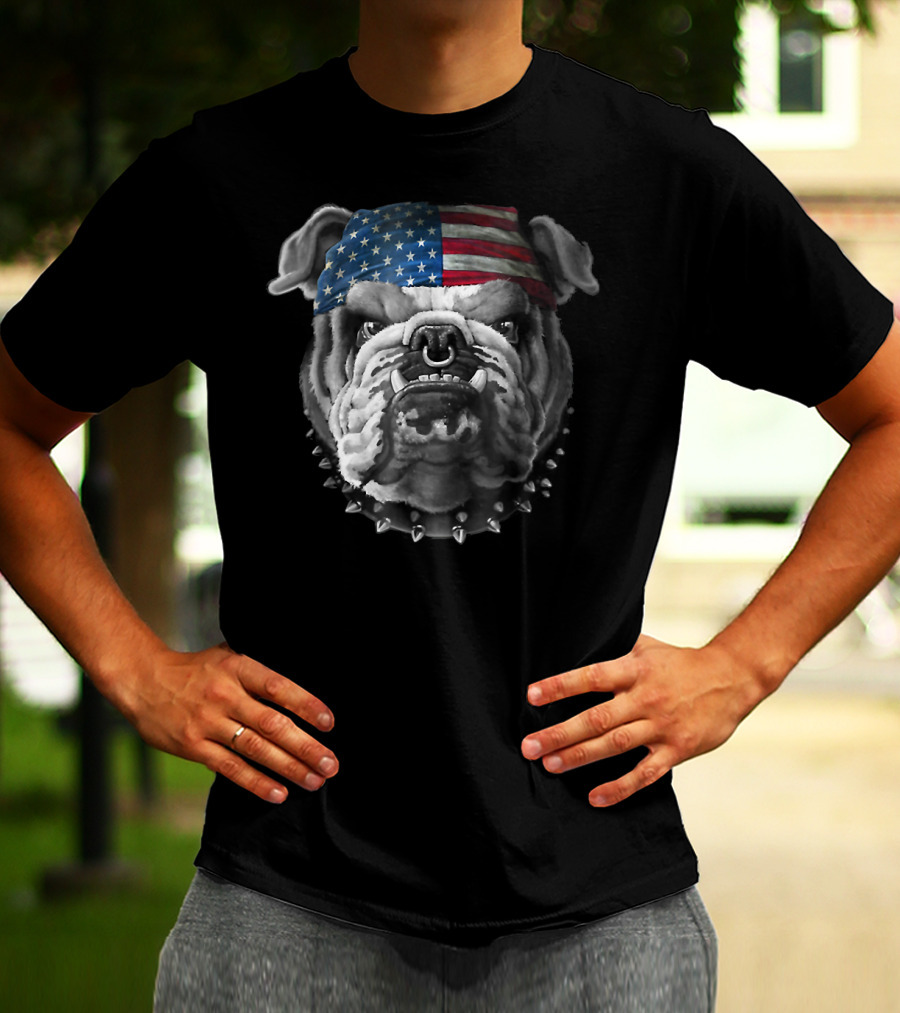 American Bulldog Bandana USA Flag Spike Collar T-Shirt