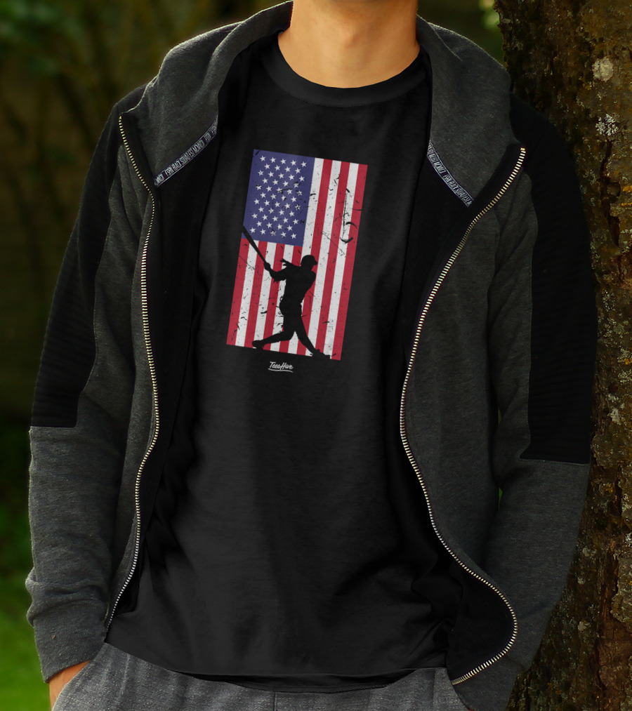 American Flag Baseball Silhouette TeeHive T-Shirt