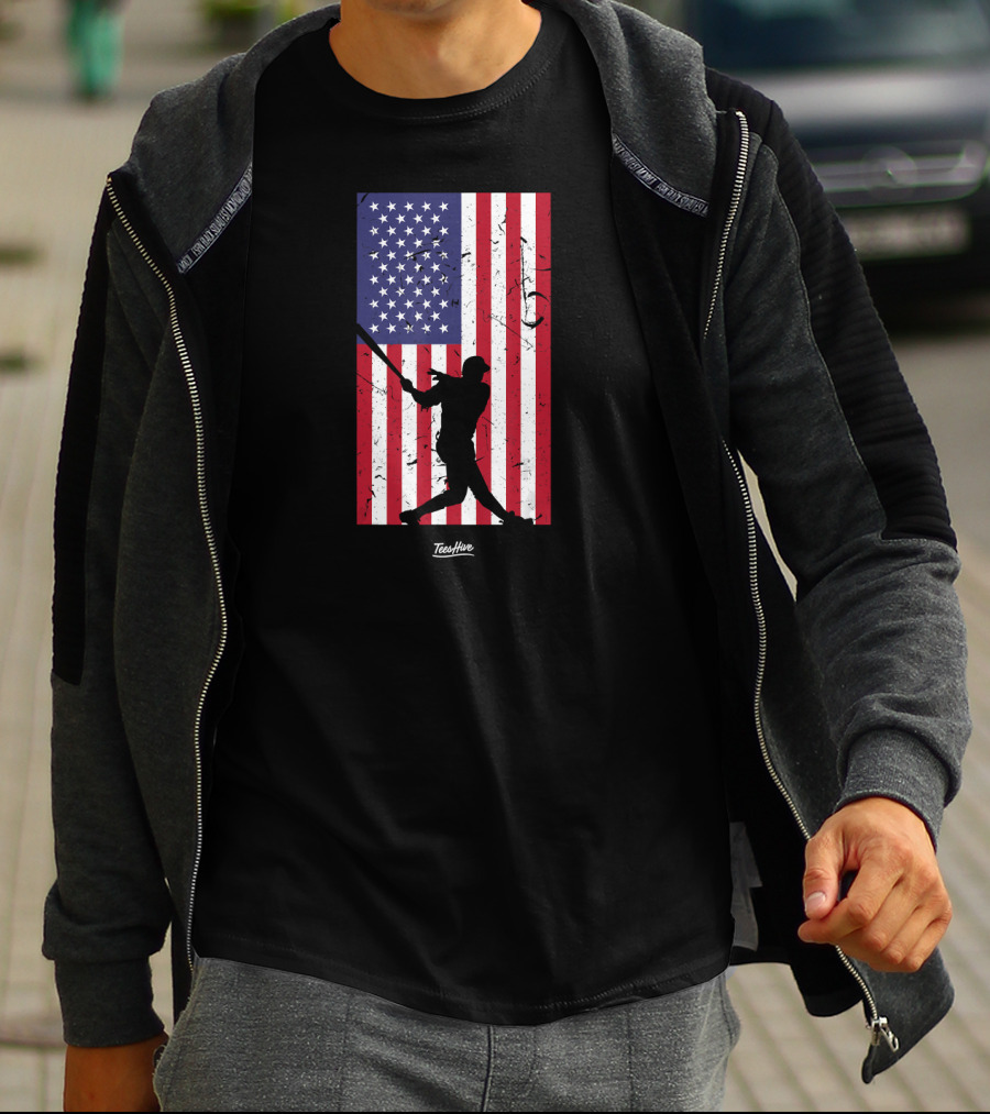 American Flag Baseball Silhouette TeeHive T-Shirt
