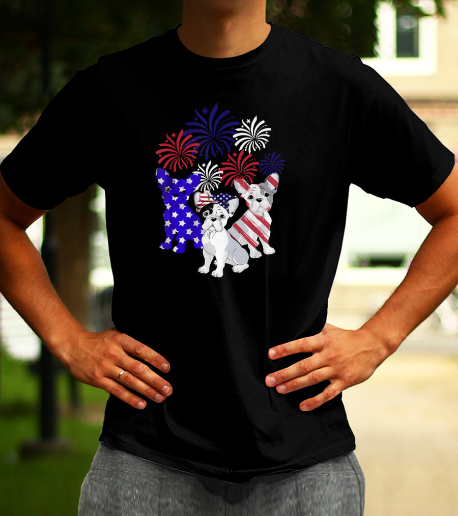 American Flag French Bulldog Fireworks T-Shirt