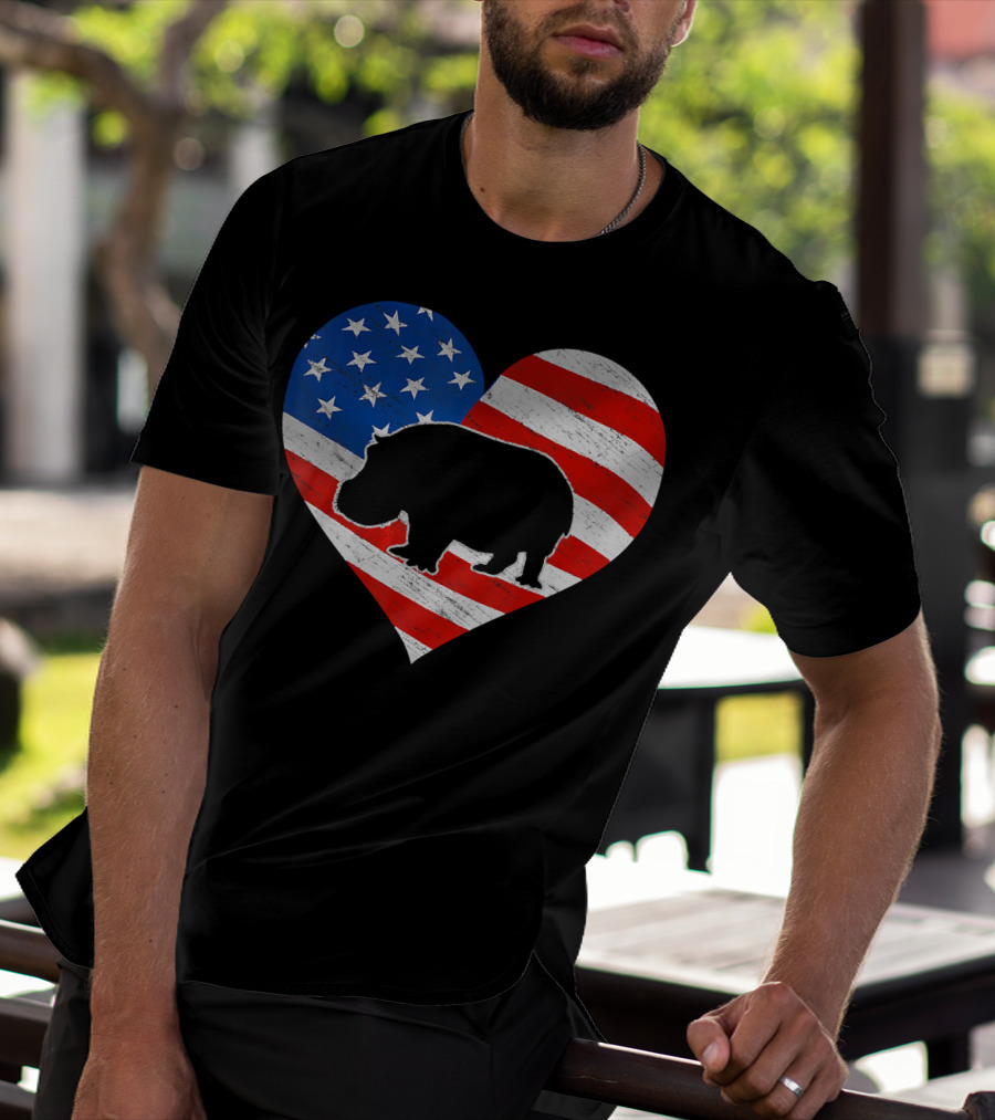 American Flag Hippo Heart T-Shirt