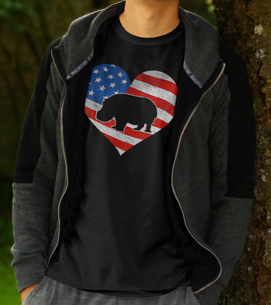 American Flag Hippo Heart T-Shirt