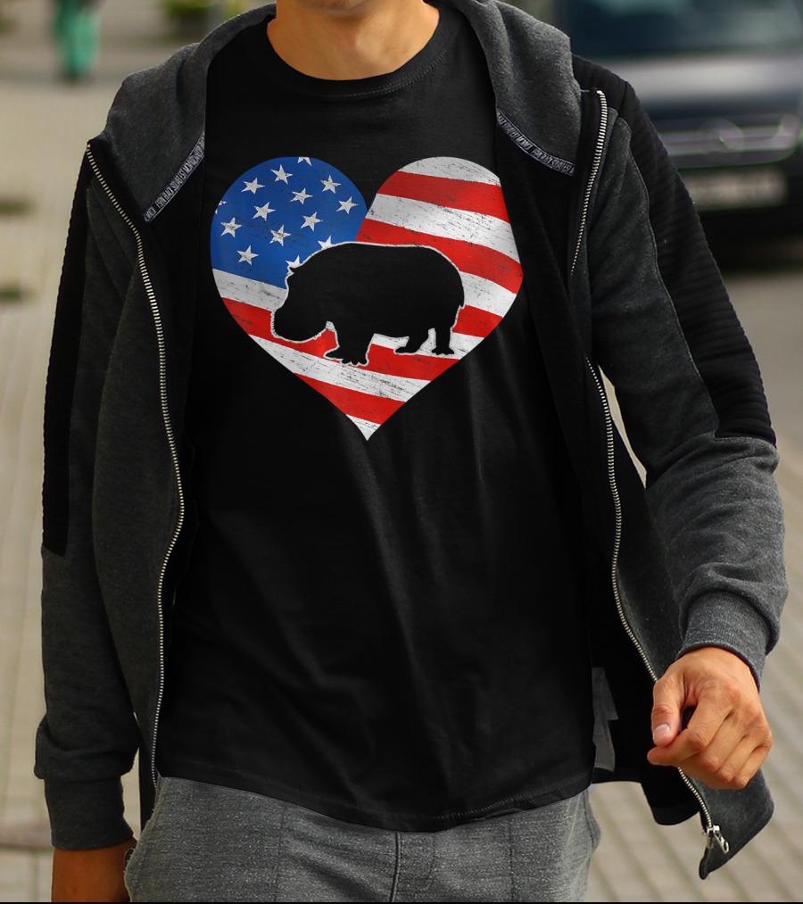 American Flag Hippo Heart T-Shirt
