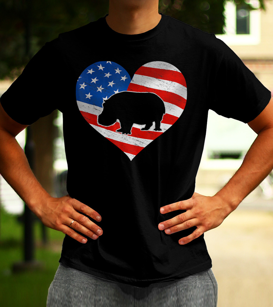 American Flag Hippo Heart T-Shirt