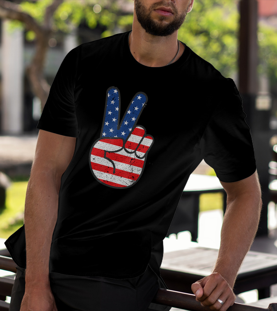 American Flag Peace Sign Hand Patriotic T-Shirt