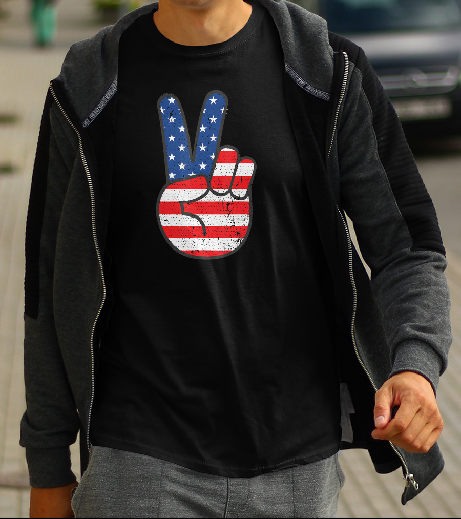 American Flag Peace Sign Hand Patriotic T-Shirt