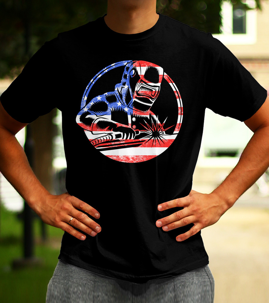 American Flag Welding USA Worker Welder T-Shirt