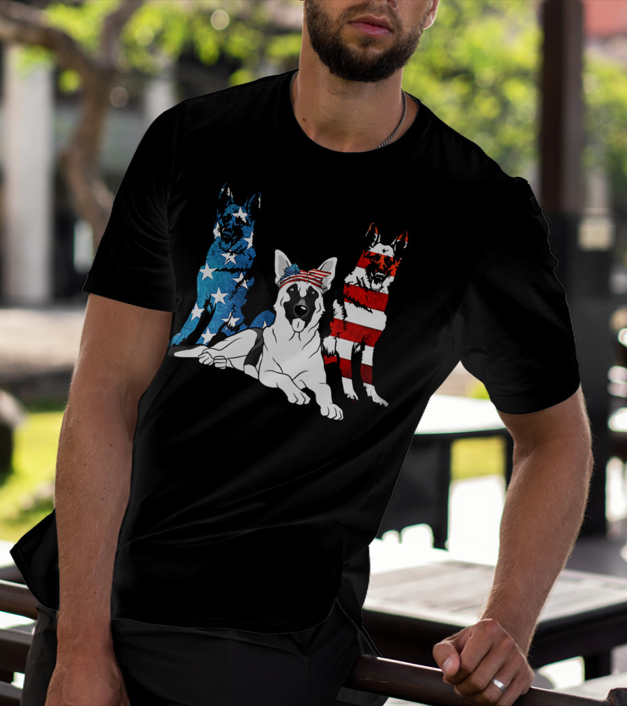 American German Shepherd US Stars And Stripes Trio T-Shirt