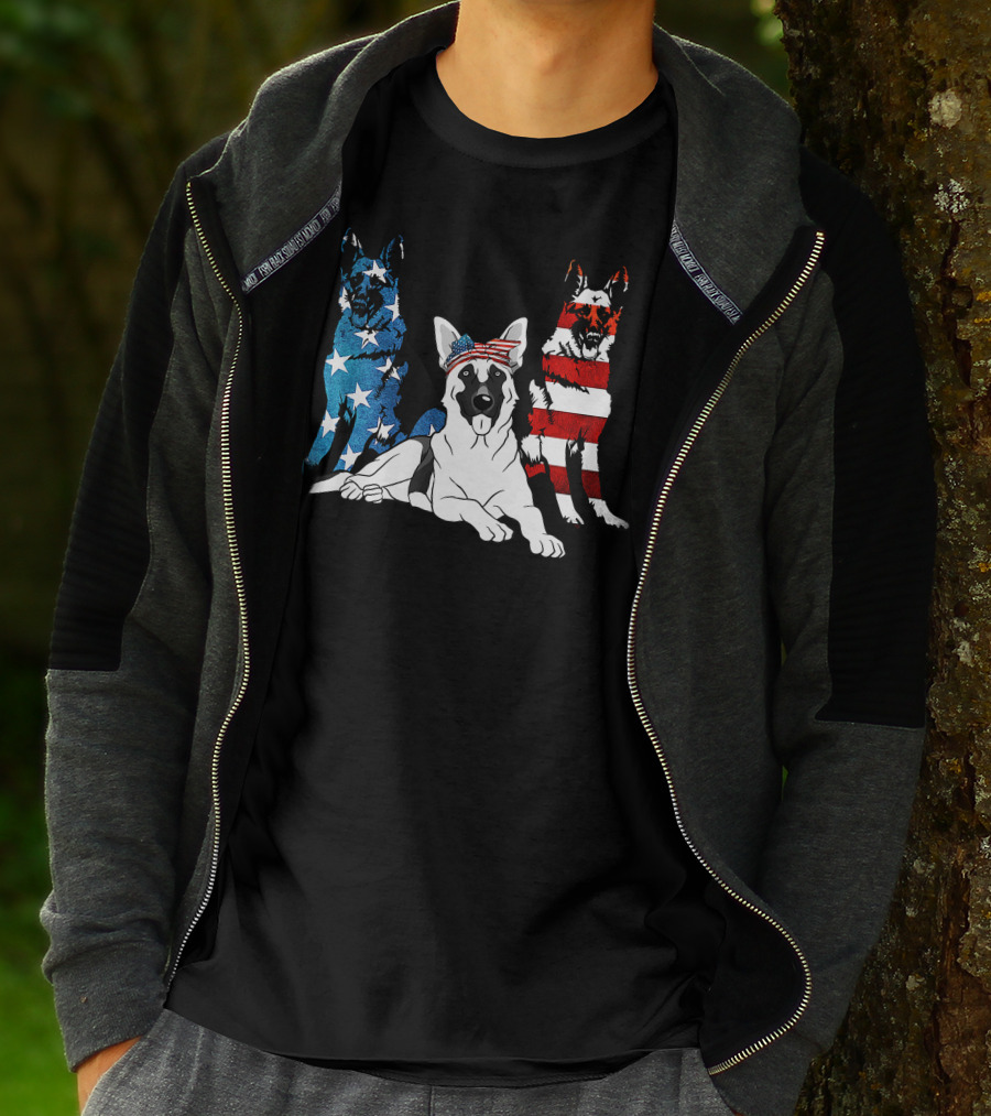 American German Shepherd US Stars And Stripes Trio T-Shirt