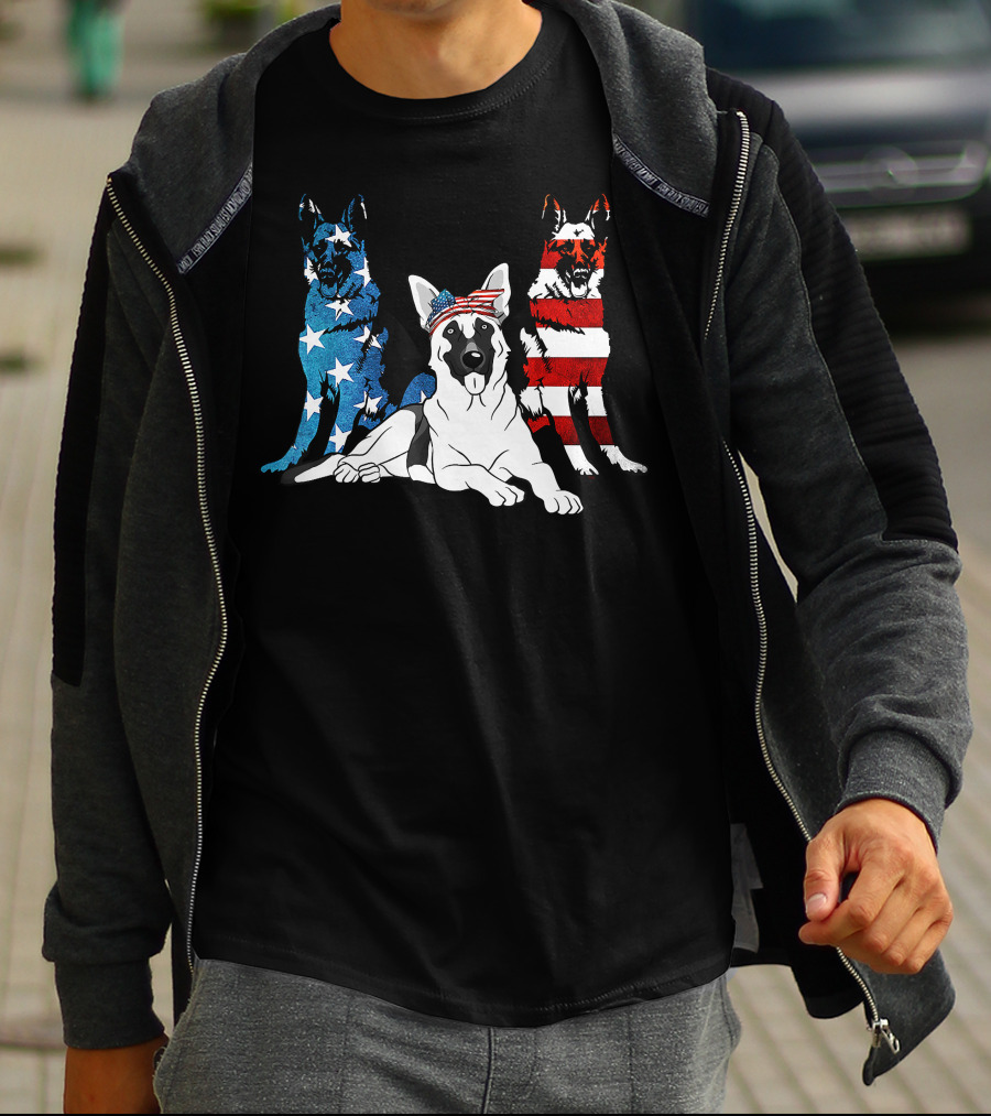 American German Shepherd US Stars And Stripes Trio T-Shirt