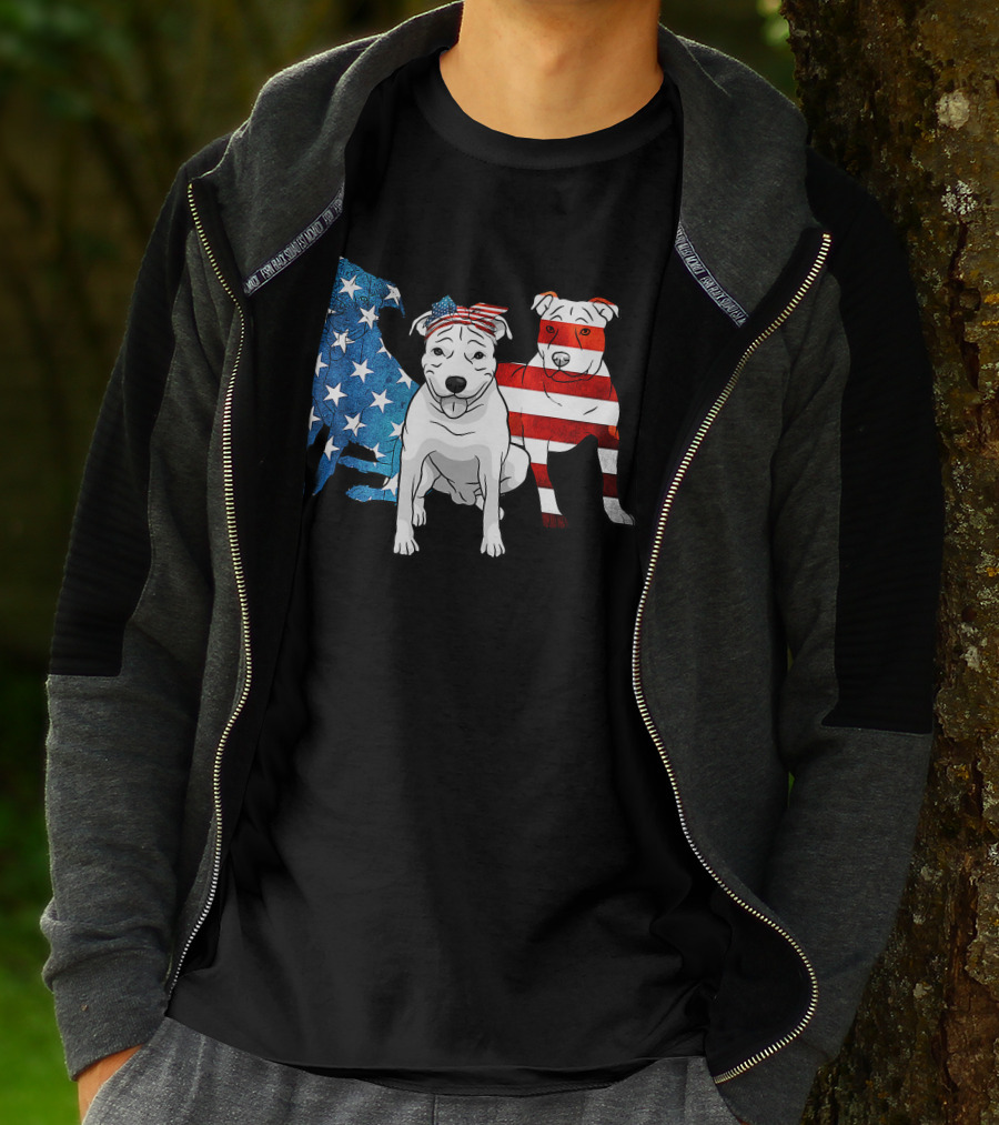 American Pitbull Trio With US Flag T-Shirt