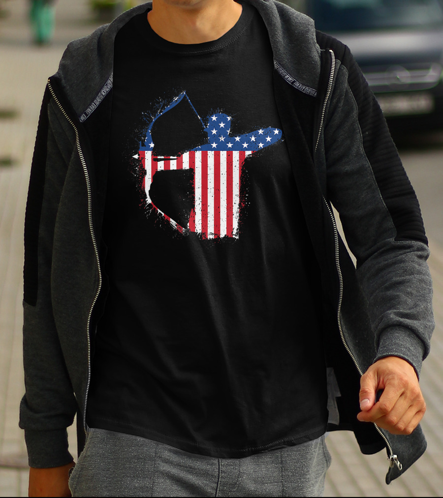 Archery Archer Bow Arrow American Flag T-Shirt